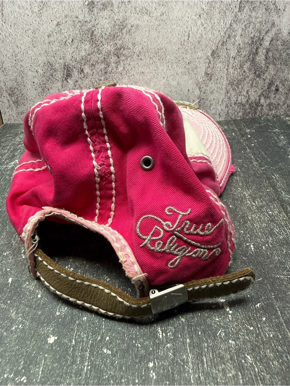 Vintage True Religion Distressed Embroidered Horseshoe Logo  Cap One Size